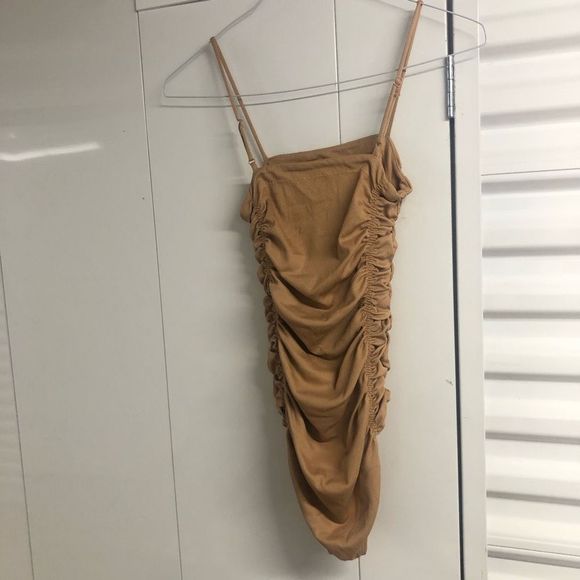 Free People NWT On Your Side Bodysuit Ruched Tan Sleeveless, Size Small, MSRP $5 - Picture 4 of 10